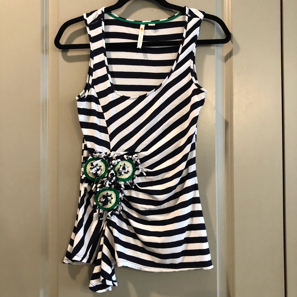Anthropologie | Little Yellow Button Navy Stripes